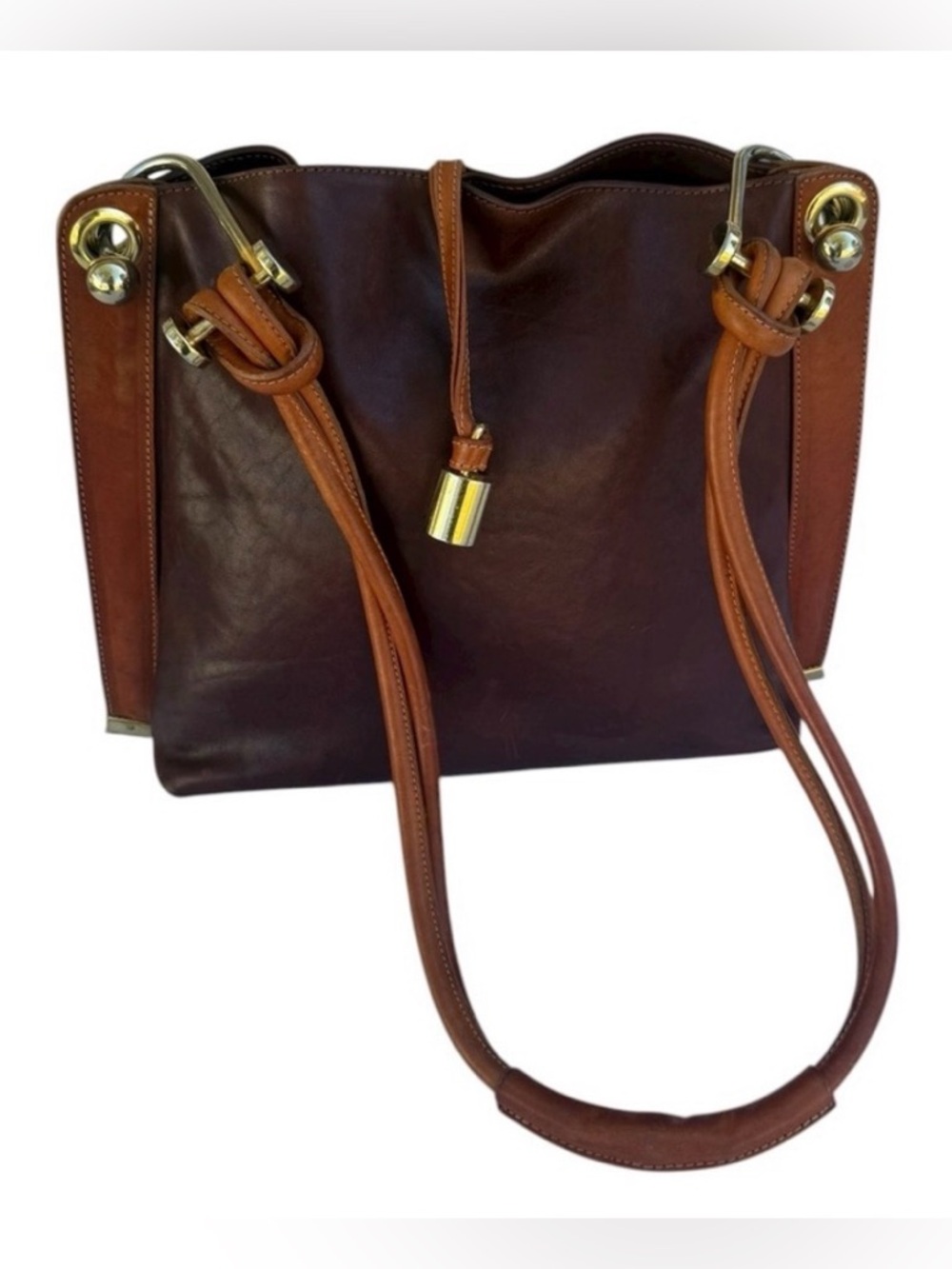 FP Firenze Leather Two-Tone Shoulder Tote Bag Italy Vintage